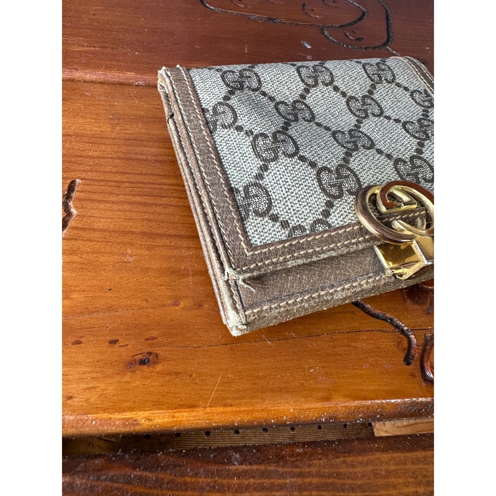 Vintage Gucci GG Supreme Monogram Bifold Wallet Brown Leather Interlocking G Log - Picture 5 of 16